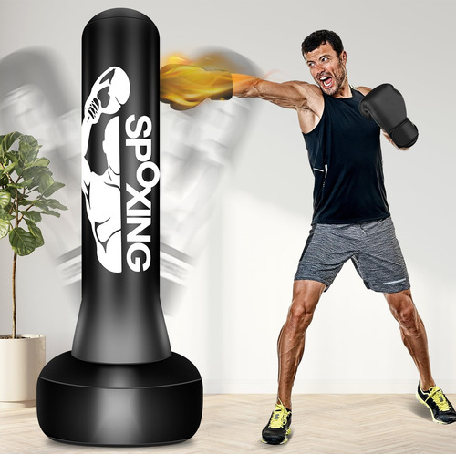 Saco De Boxeo Independiente 178 Cm Con Soporte Para Entrenam Negro