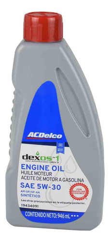 Aceite 5w30 100% Sintético Motor A Gasolina 946 Ml