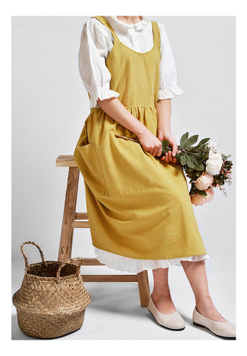 Cf Delantal Amarillo De Lino Y Algodón Para Mujer Kitchen
