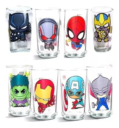6 Vasos De Vidrio Avengers Superheroes Thanos Spider Ironman