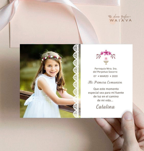 Imagen 1 de 10 de Estampas Tarjetas Primera Comunión Con Foto Nenas X 2u