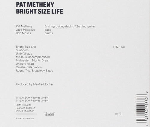 Pat Metheny Bright Size Life Cd