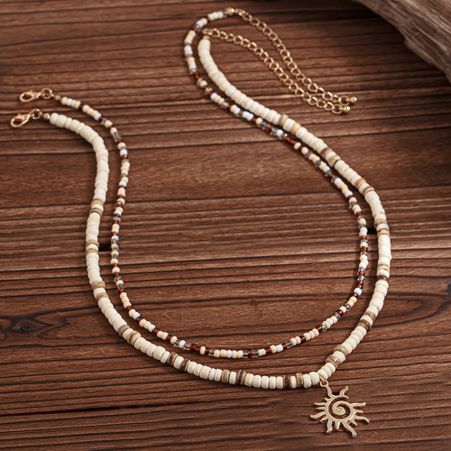 Juego De 2 Collares De Perlas De Madera De Cáscara De Coco C