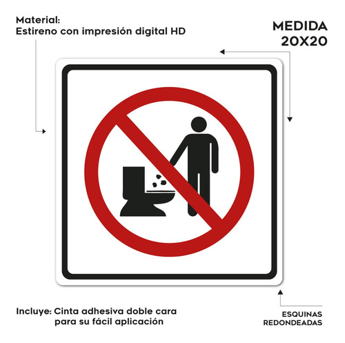 Imagen 2 de 6 de Señalamiento Letrero Icono No Tirar Papeles Al Wc 20x20