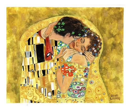Cuadro Original Arte El Beso Hombre Araña Spiderman Klimt