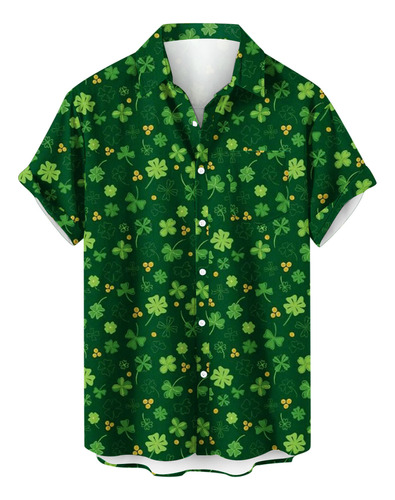 O Camisa Con Bolsillo Estampado De San Patricio Para Hombre,