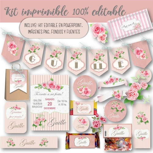 Kit Imprimible Shabby Chic Rosa Vintage 100% Editable Mod.2