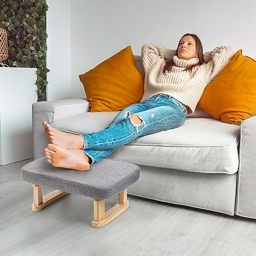 Taburete Otomano Rectangular Tela Madera Acolchado Suave Mod