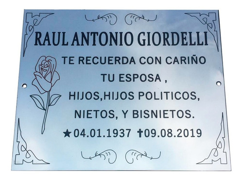 Imagen 5 de 10 de Placa Recordatoria Cementerio + 2 Floreros Acero Inoxidable.