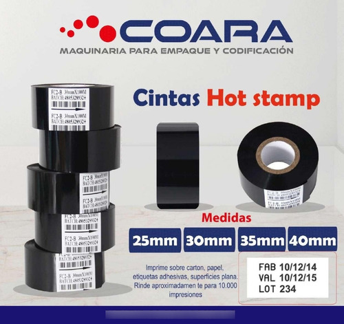 Cinta Térmica Negra/hot Stamp, Para Codificación 30mm*122m