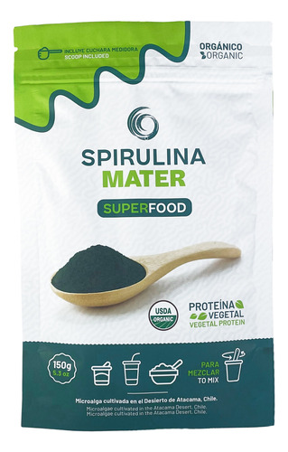 Spirulina Chilena Mater En Polvo Orgánica 150 Gr