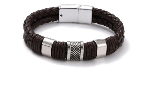 Pulsera De Cordón Trenzado Marrón Cuero De Retro Para Hombre