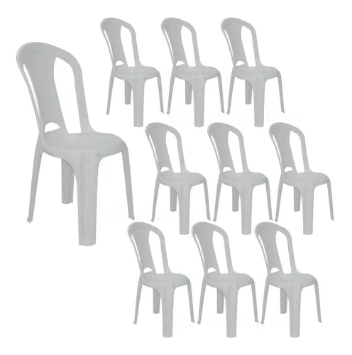Conjunto 10 Cadeiras Plásticas Preta Bistrô até 154kg
