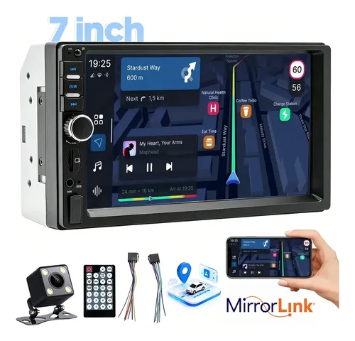 Central Multimídia 2 Din 7 Mp5 Espelhamento Universal Bt Rádio Fm Carro Preto