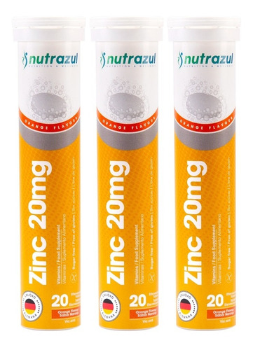  Zinc 20mg Nutrazul 20 Tabletas Efervescentes C/u Pack 3 U.