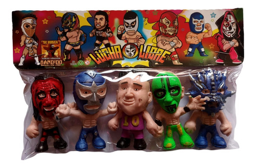 Paquete 5 Mini Luchadores Cabezones - Lucha Libre - Pack 08