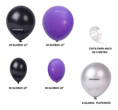 Arco Globos Decoracion Globos Violeta Negro Plateado