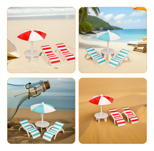 2 Juegos De Minisilla Y Sombrilla: Sillas De Playa En Miniat