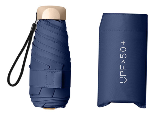 Mini Sombrilla De Protección Solar Con Estuche Azul Oscuro