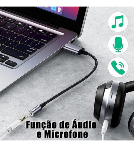Placa De Som Usb P2/3 Fone Microfone Pc Notebook Dell