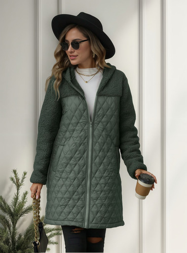 Abrigo De Felpa Con Cremallera Y Capucha De Moda Para Mujer