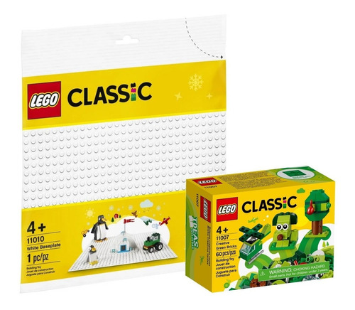 Kit Lego Classic Peças Verdes Criativas + Base Branca