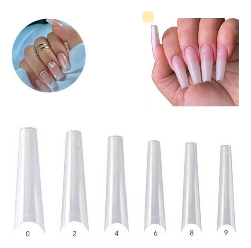 Kit 100 Unhas Tips Bailarina Extra Longa Transparente