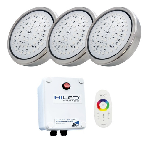 3 Luces Para Pileta Led Rgb 20w +fuente+control Remoto