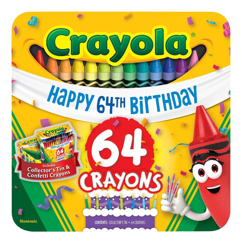 Crayola - 64 lápis de cor com caixa de armazenamento do 64º aniversário