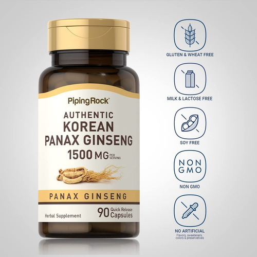 Piping Rock - Korean ( Panax) Ginseng 500 Mg X 90 Caps Sabor Neutro