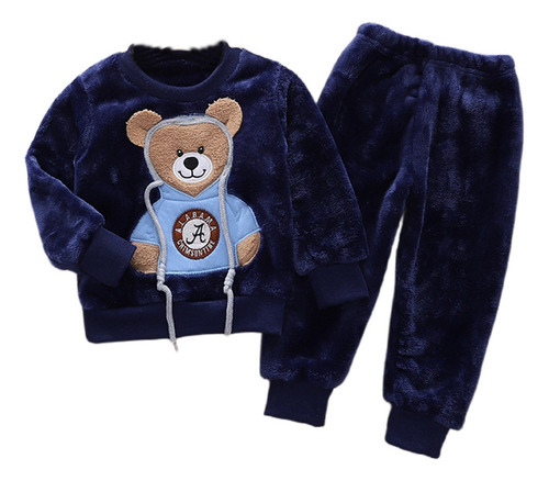 Pijama Polar Azul Niño Bebe Con Osito 0-5 Años