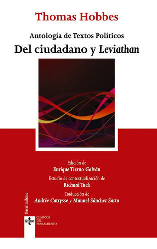 Del Ciudadano Y Leviathan, De Hobbes, Thomas. Editorial Tecnos, Tapa Blanda En Español
