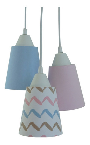 Lustre Pendente Luminária Bebê Cacho Chevron Rosa E Azul