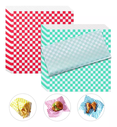 100 Pcs Waxed Deli Paper Sheets 12x12 inch Checkered Food Basket Liners Dry Deli Wrap Wax Paper Sheets for Pack Burgers Sandwiches (Green 50pcs 