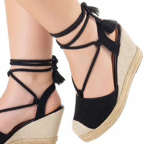 Sandalias Femininas Anabela Preta Salto Alto Espadrille Tran a Sola Emborrachada Leve Macia Lan amento Promo o R 78 99