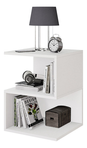 Mesa De Luz Moderna Mesita Melamina Estante Hueco Acabado Mate Color Blanco