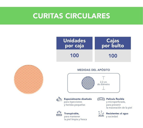 Imagen 2 de 4 de Curitas Circulares Briutcare 100 Unidades