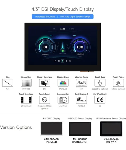 Pantalla Dsi De 4.3 Pulgadas De Waveshare, Resolución 800 ×