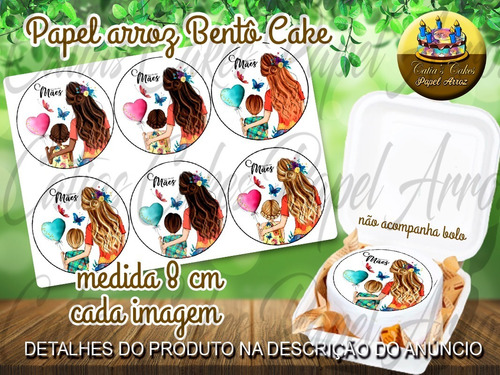 Kit 54 Papel Arroz Bento Cake Mini Bolo 8 Cm Dia Das Mães