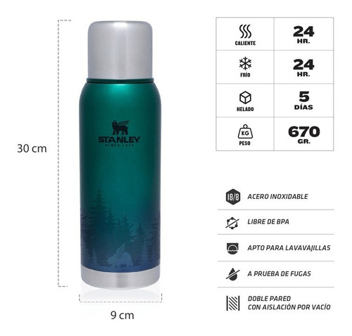 Imagen 2 de 5 de Termo Stanley Edición Limitada Verde 1l Acero Inoxidable