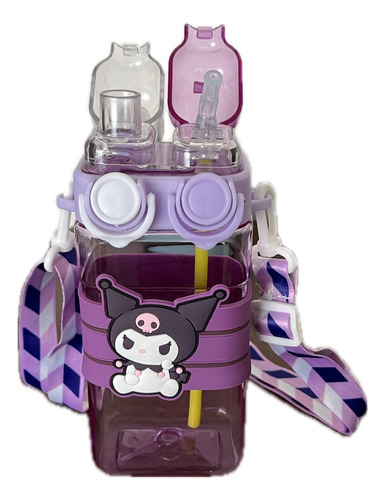 Botella De Agua Kawaii Con Sticker Y Correa 580ml