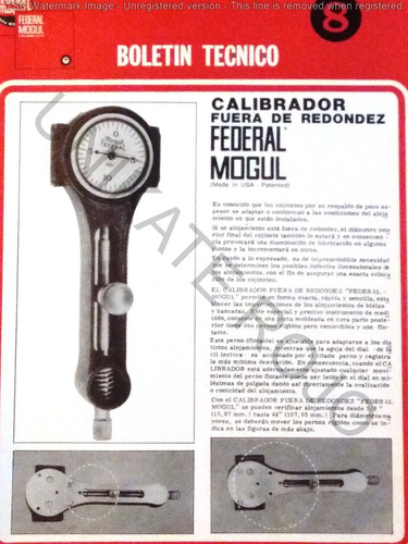 Antiguo Boletín Técnico Calibrador Redondez Federal Mogul 70