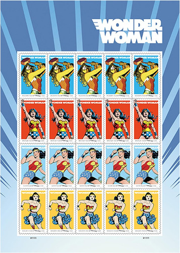 Wonder Woman 75th Anniversary Hoja De 20 Sellos Postale...