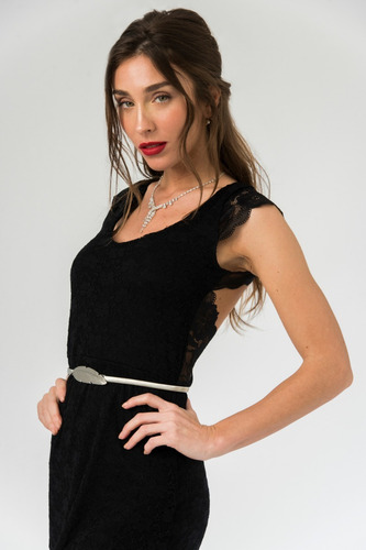 Vestido Largo Fiesta Negro Clasico Espalda Al Aire Manguitas