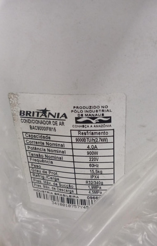 Condensadora Britânia 9000 Inverter R-32 Frio Bac9000ifm15 Branco