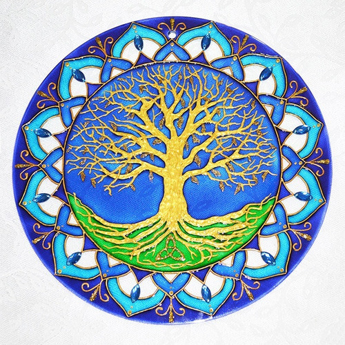 Imagem 1 de 3 de Mandala Árvore Felicidade E Fortuna Azul Com 25cm
