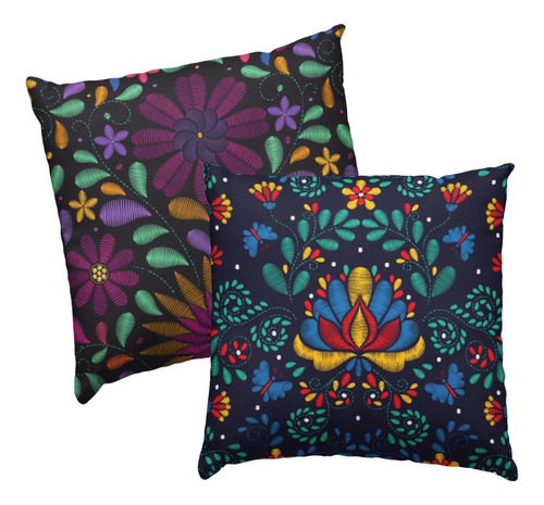 Cojin Decorativo Moderno Mexicano Huichol Set 2pz