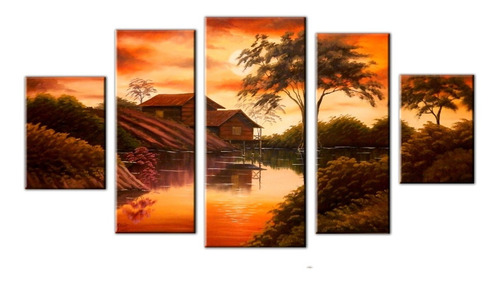 Paisagem De Lagoa Quadro Pintado (frete Grátis)