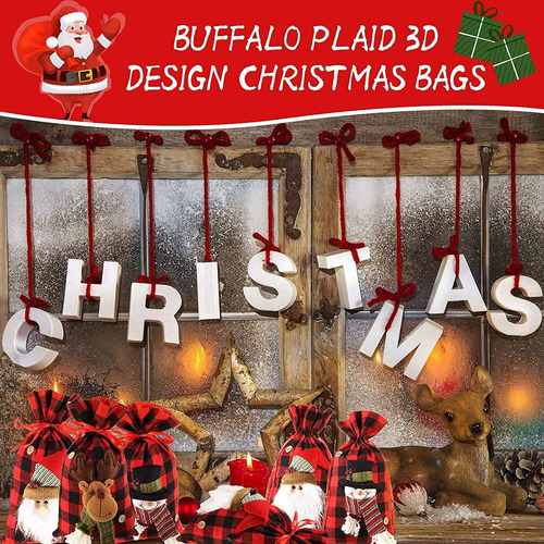 6 Bolsas De Regalo De Navidad Con Diseño De Búfalo A Cuadros