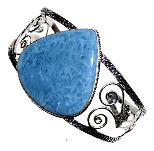 Pulsera Brazalete Con Gran Ópalo Owhyee Azul Bañada En Plata